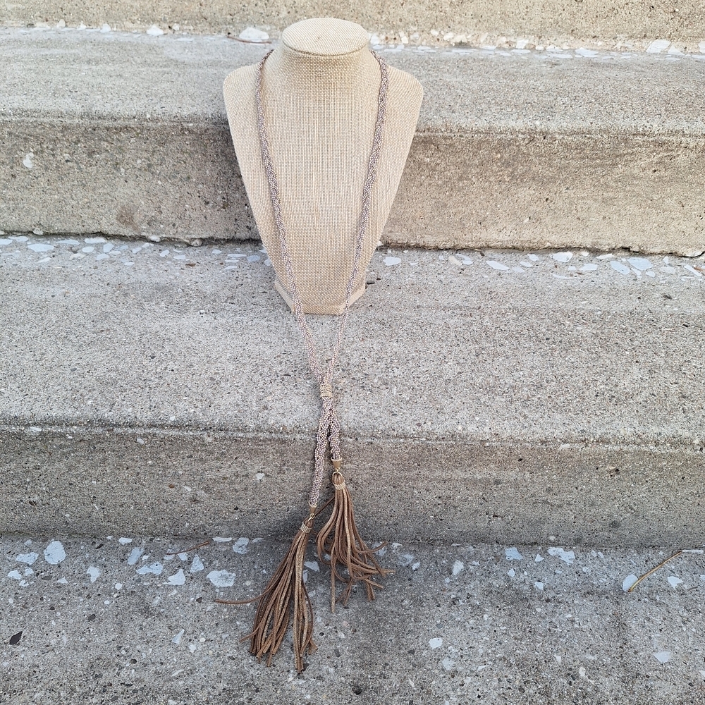 Chico's Elegant Tan Tassel Necklace - Picture 1 of 5